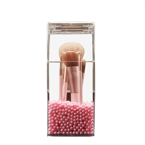 透明化妆刷桶带珍珠桌面防尘带盖美妆刷子放眉笔眼影化妆品收纳盒