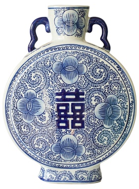珑衍家居手绘【青花见囍】陶瓷瓶