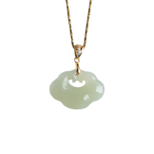 正品和田玉平安锁项链如意祥云长命锁吊坠生日礼物国风玉佩挂件