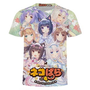 猫娘乐园动漫周边3dT恤巧克力与香子兰galgame二次元夏秋季痛衣