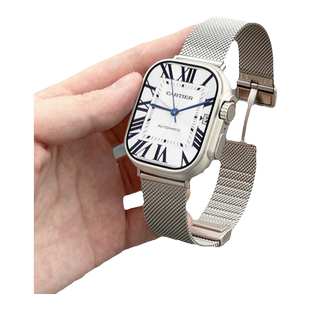 适用AppleWatchS11网纹磁吸卡扣表带S9/10苹果手表不锈钢表带iwatch新款金属s8/7/6高级感米兰尼斯SE女款夏日