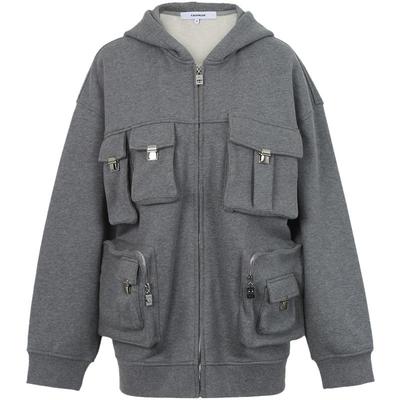 廓形工装口袋连帽外套拉链