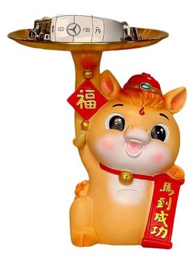 国潮马年装饰托盘摆件桌面置物架