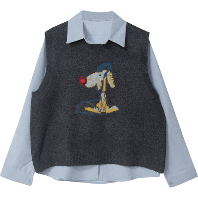 春季新款针织马甲衬衫两件套女