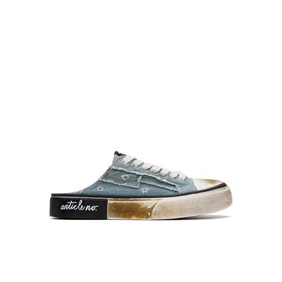 ARTICLE NO.经典复古脏脏水洗牛仔做旧包头半拖新款帆布鞋半拖