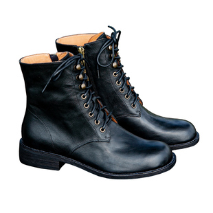 Orange Pudding|暗黑潮酷圆头绑带厚底机车马丁靴中跟工装短靴J41