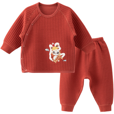 木生棉冬季男女宝宝夹丝套装