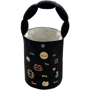 原创设计韩版刺绣水桶手提学生便当餐盒包ins可爱简约帆布手拎包