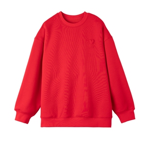 ei童装儿童红色加绒保暖卫衣2025冬装新款中大童新年款纯色套头衫