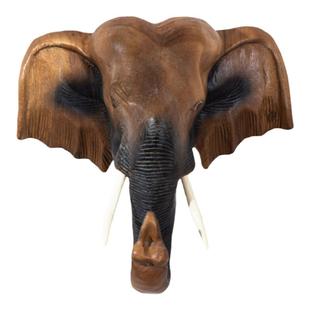 泰国实木大象挂件客厅玄关动物墙饰复古酒吧墙面装饰品大象头壁挂