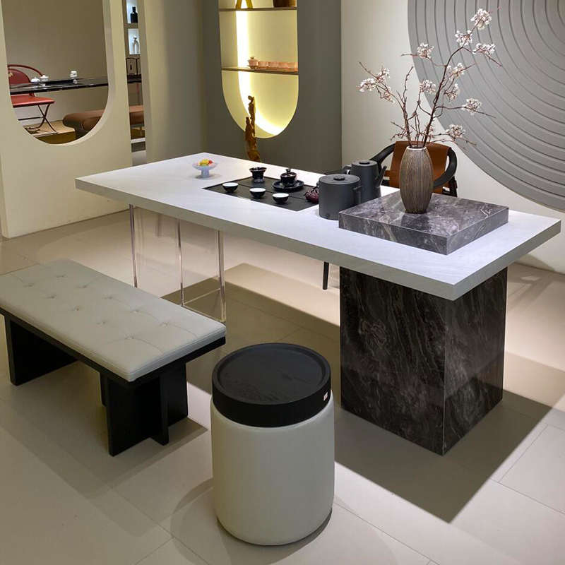 新中式岩板茶桌2025新款高端实木茶台客厅家用高级亚克力泡茶桌