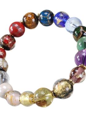 香灰琉璃珠半金半银箔手串