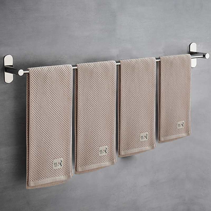 毛巾架免打孔卫生间不锈钢浴室挂架加长单杆304毛巾杆厕所置物架