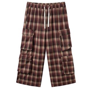 NMAX大码潮牌男装25年秋新品复古中高腰格纹休闲裤宽松工装直筒裤