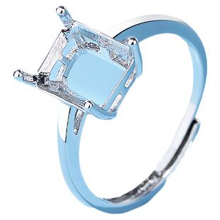 万能简约时尚镀925银戒托diy戒指空托四爪镶嵌8*10长方形戒面蛋面