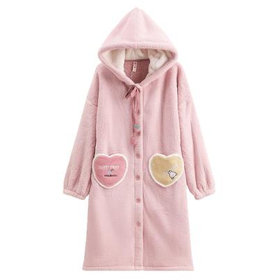 芬腾女士睡袍珊瑚绒秋冬连帽睡衣