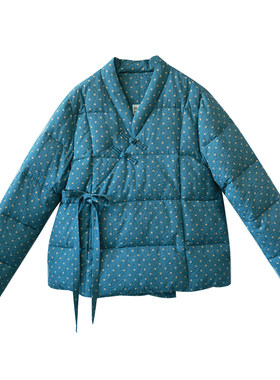 国风偏襟羽绒服女波点印花冬装