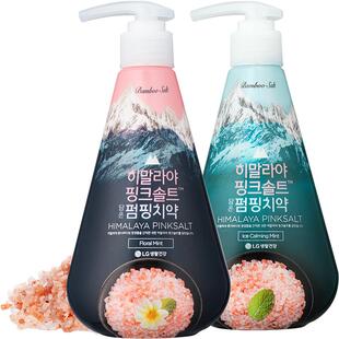 [下拉领淘金币]LG竹盐韩国进口按压式喜马拉雅粉盐派缤牙膏花香