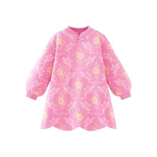 迷你巴拉巴拉女童新中式连衣裙2025冬季新款儿童红色针织裙拜年服