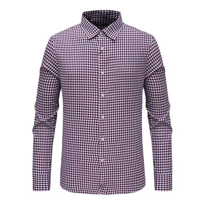 商务休闲红蓝格长袖衬衫全棉