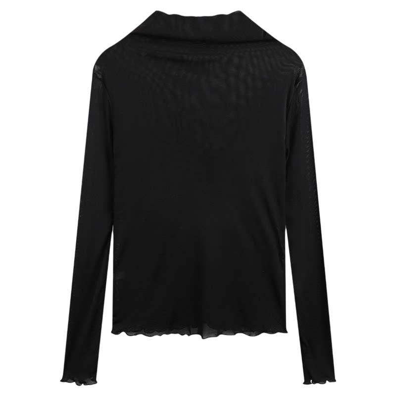 内搭木耳边高领蕾丝上衣女Black ear-trimmed high-neck lace top