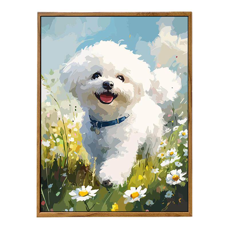可爱狗狗数字油画DIY治愈比熊犬