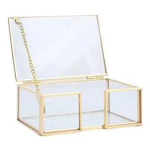 轻奢桌面名片黄铜收纳盒商务大容量透明玻璃摆饰创意名片架展示盒