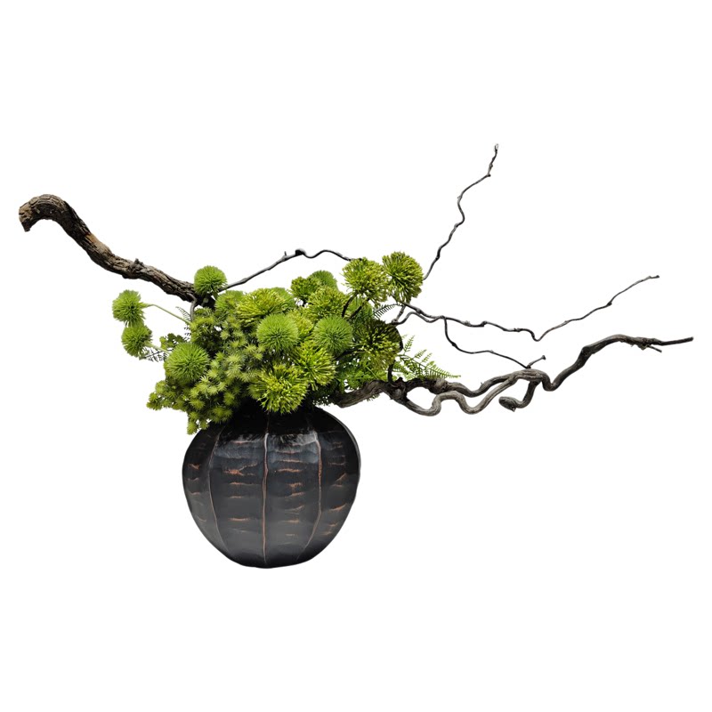 新中式侘寂风枯木仿真花艺摆件茶室办公桌面绿植假花摆设软装饰品