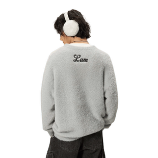 LAMLICKA情侣爱心晕染圆领毛衣男秋冬新款国潮印花休闲宽松上衣