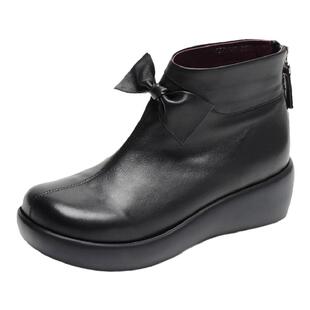 一席之地妈妈鞋冬季加绒保暖平底防滑真皮鞋老人中老年棉鞋女短靴