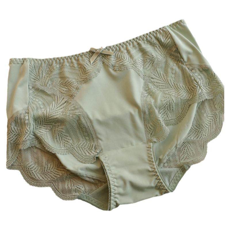冰丝牛奶丝内裤女中高腰蕾丝边无痕包臀胖mm纯棉裆大码三角裤透气