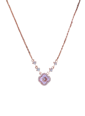 18K金粉色四叶花闪钻吊坠轻奢