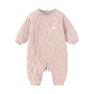 babylove婴儿连体衣秋冬季宝宝夹棉保暖哈衣爬服纯色加厚棉袄棉服