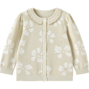 【商场同款】英氏女童针织开衫毛衣春秋新款春季童装薄款上衣外套