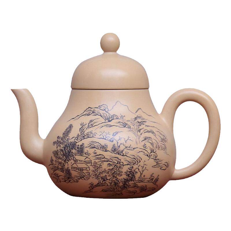 210ml王天龙老师白泥山水紫陶壶