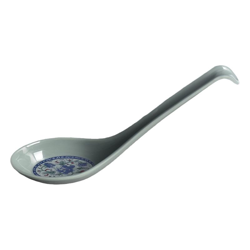 仿瓷密胺A5粥勺拉面勾勺馄饨汤勺长柄火锅店调羹塑料弯勺商用包邮