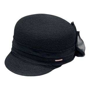 法式黑色大蝴蝶结草编马术帽女春夏百搭遮阳防晒优雅时尚鸭舌帽子