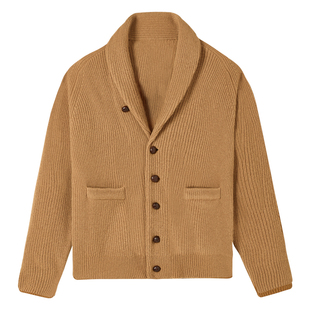 【100%羊毛】CULTUM秋冬意式休闲青果领针织开衫男加厚毛衣外套