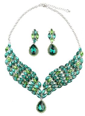 绿色礼服晚宴新娘夸张项链耳环