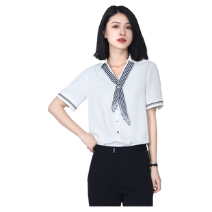 TRIBECA翠贝卡夏季商场同款女士V领雪纺百搭短袖衬衫