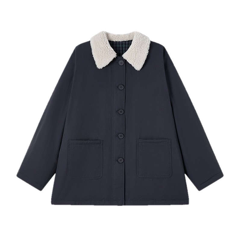 飞鸟和新酒毛毛领宽松翻领羽绒服2025冬季新款保暖白鸭绒外套女