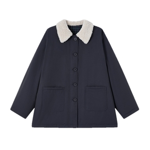 飞鸟和新酒毛毛领宽松翻领羽绒服2025冬季新款保暖白鸭绒外套女