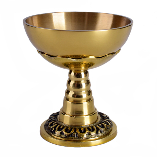 黄铜铜碗油灯花脚油碗佛前长明贡灯食用油液体酥油灯黄铜烛台黄铜