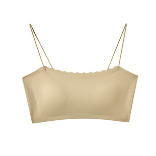 美背内衣女无痕固定杯文胸一体式细带黑色夏季薄款抹胸式背心吊带