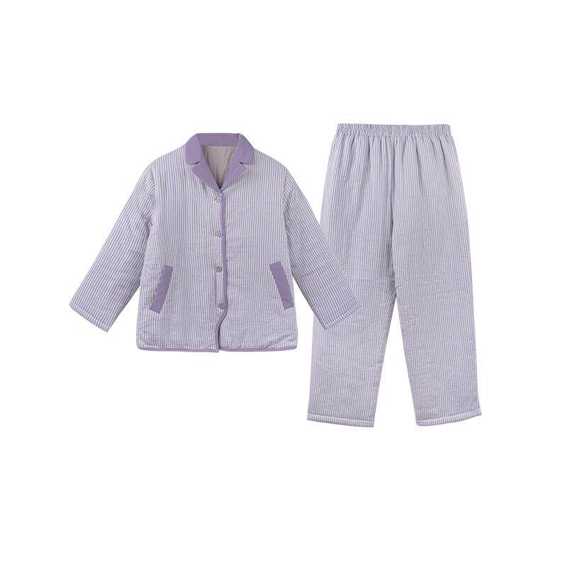昊达睡衣女士全棉双层纱秋冬季加厚保暖三层夹棉翻领家居服套装