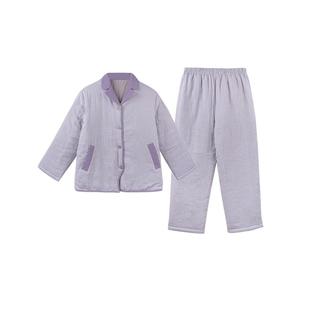 昊达睡衣女士全棉双层纱秋冬季加厚保暖三层夹棉翻领家居服套装