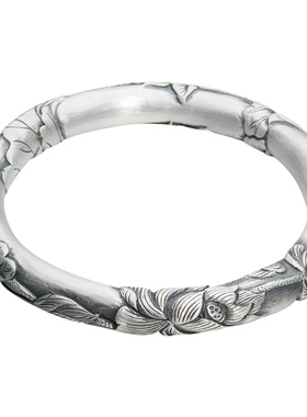 古法银爱莲说民族风圆镯银手镯