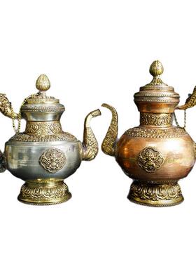 多款印度进口纯铜仿古手工雕花铜茶壶水壶酒壶精品酒店家居摆件