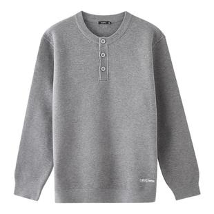 三福2025冬季新款男士亨利领刺绣毛衣都市宽松套头上衣毛衫506162