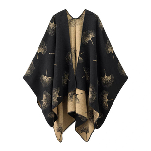 新中式民族风银杏叶仿羊绒披肩女秋冬天复古披风围巾旗袍外搭斗篷